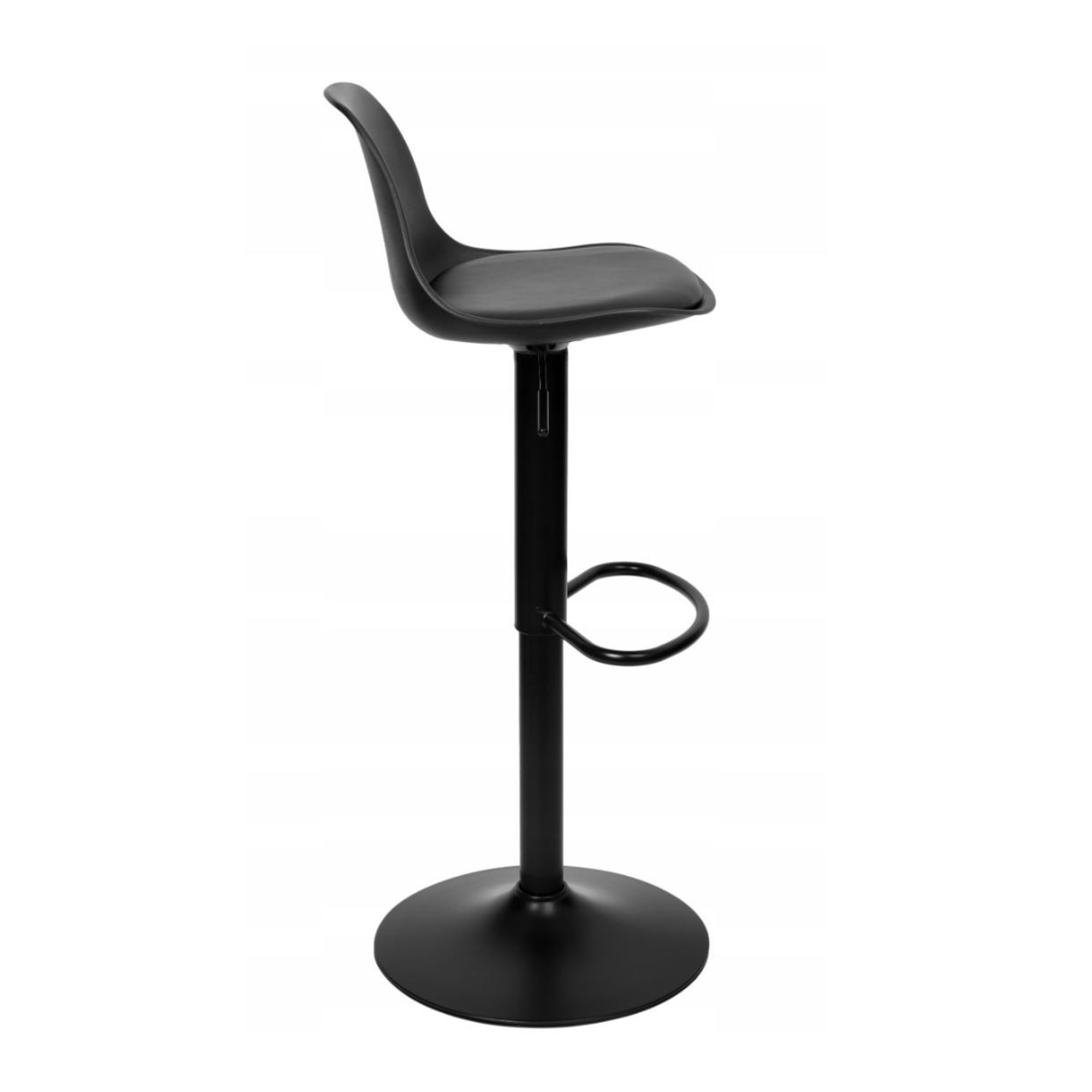 Pack 2 Taburetes de Bar Negros Regulables en Altura 83-103 cm con Giro 360°, Asiento Acolchado de Cuero Sintético, Reposapiés y Base Metálica Antideslizante, para Cocina, Barra Americana y Hostelería