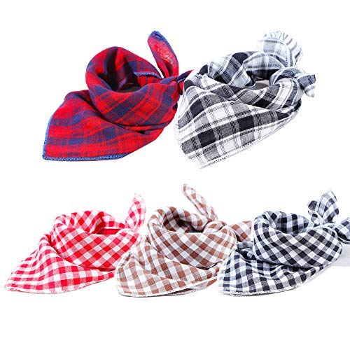 TRAVEL BUS Dog Bandana- 5pcs Washable Dog Bandanas Square Reversible Plaid Stripe Printing Dog Kerchief Set Scarf Accessories for Small to Large Dogs Cats Pets