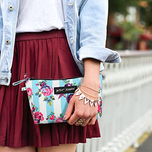 Betsey Johnson 8.5 Inch Zipper Cosmetic Pouch Small Toiletry Bag Lightweight Durable Polyester Organizer with Inner Zipped Pocket Good For Makeup Accessories and Travel Needs (Hummingbird Floral)4