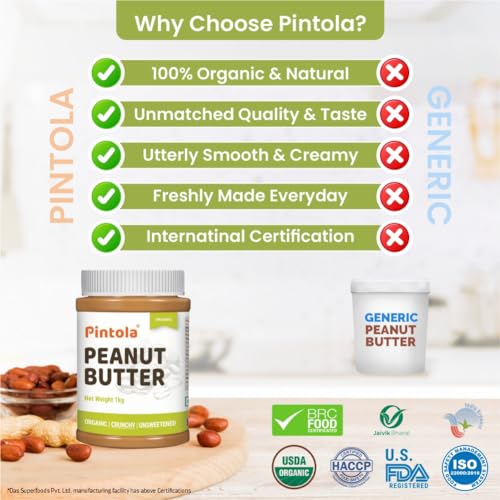 Image of Pintola Combo - Organic Peanut Butter Crunchy 1kg + Rice Cakes (Unsalted & Multigrain) (Pack of 2) (130g x 2), 100% Roasted Peanuts butter, Unsweetened, Crunchy Nut Butter With Organic Rice Cakes