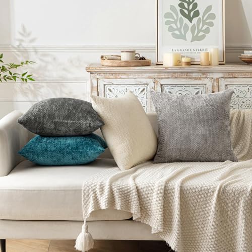 Image of MIULEE Pack of 2 Couch Throw Pillow Covers 18x18 Inch Coastal Teal Modern Boho Accent Decorative Pillow Covers Soft Chenille Farmhouse Cushion Covers for Home Decor Bed Sofa Living Room