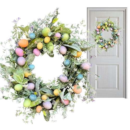 Coronas de Pascua, decoraciones de Pascua, corona de Pascua artificial para puerta delantera, colgar en la pared, coronas de primavera con huevos para Pascua, vacaciones, hogar, fiesta, decoración de