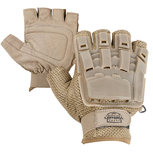 Valken Half Finger Plastic Back Gloves, Tan, Medium/Large