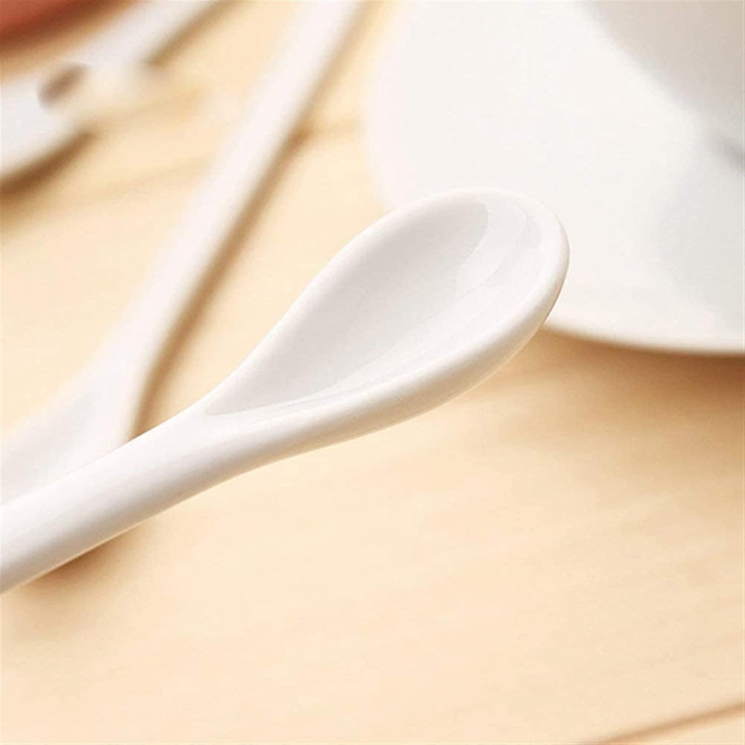 Coffee Scoops 5PCS White Porcelain Egg Spoons Ceramic Coffee Spoon Dessert Mocha Dip Serving