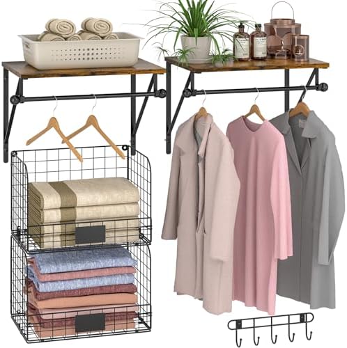 Laundry Room Shelves Wall Mounted with Wire Baskets, Over the Was...