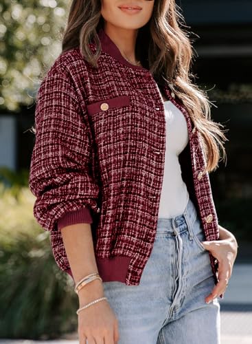 EVALESS Fashion Jacket for Women 2024 Fall Winter Trendy Button Short Shacket Long Sleeve Plaid Cropped Jackets3
