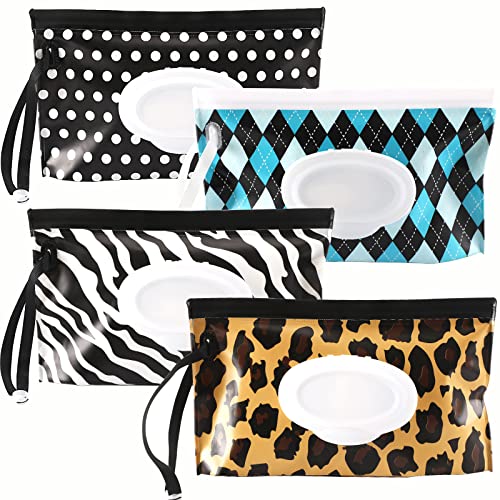 Image of FEBSNOW 4 Pack Baby Wipe Dispenser, Portable Refillable Wipe Holder, Baby Wipes Container, Reusable Travel Wet Wipe Pouch