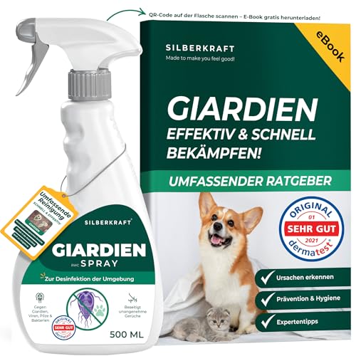 Silberkraft Anti-Giardien-Spray 500ml – Wirksames Desinfektionsmittel gegen Giardien für Hunde & Katzen – Hygienespray für Tierumgebung, Böden & Näpfe – Inkl. Gratis E-Book