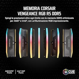 CORSAIR VENGEANCE RGB RS DDR5 RAM 32GB (2x16GB) 6000 MHz CL36-44-44-96 1.35V AMD EXPO e Intel XMP 3.0 Memoria Per Computer Desktop – Grigio (CMG32GX5M2E6000Z36)