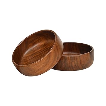 RGrandsons Handcrafted Solid Wooden Multipurpose Serving Bowl for Breakfast Snacks Soup Serve-Ware Salad Bowls for Home Kitchen - Brown (Set of 2)