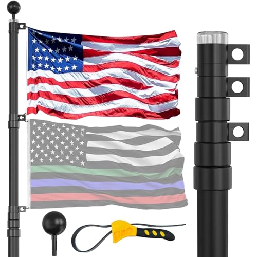 IIOPE 30FT Telescoping Flag Pole for Outside House, Extra Thick Telescopic Flagpole with USA Flag, Inground Outdoor Use, Camper RV, Residential & Commercial, Complete Hardware & Top Ball (Black)