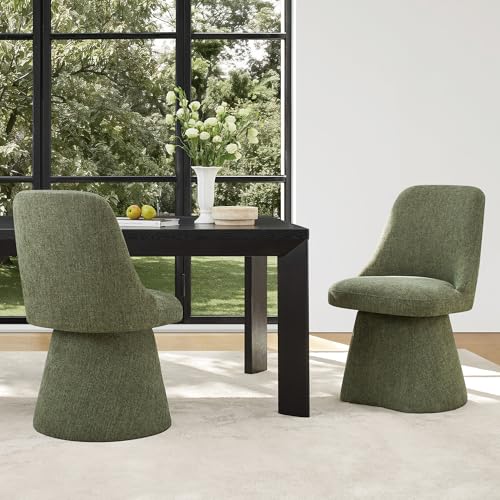 Image of KISLOT Swivel Dining Chairs Set of 1, Upholstered Mid Century Modern Deskchair with High Back, Linen Fabric Kitchen Chairs for Dining Room, Bedroom, Dressing Room, Green