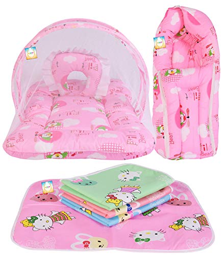 Baby Bed New Born Baby Bedding Set | Gift Combo | Net Bed | Sleeping Bag | Cotton Mattress | Mosquito Net | Carry Bed | Products All (0-6 Months) (3PCS Set)