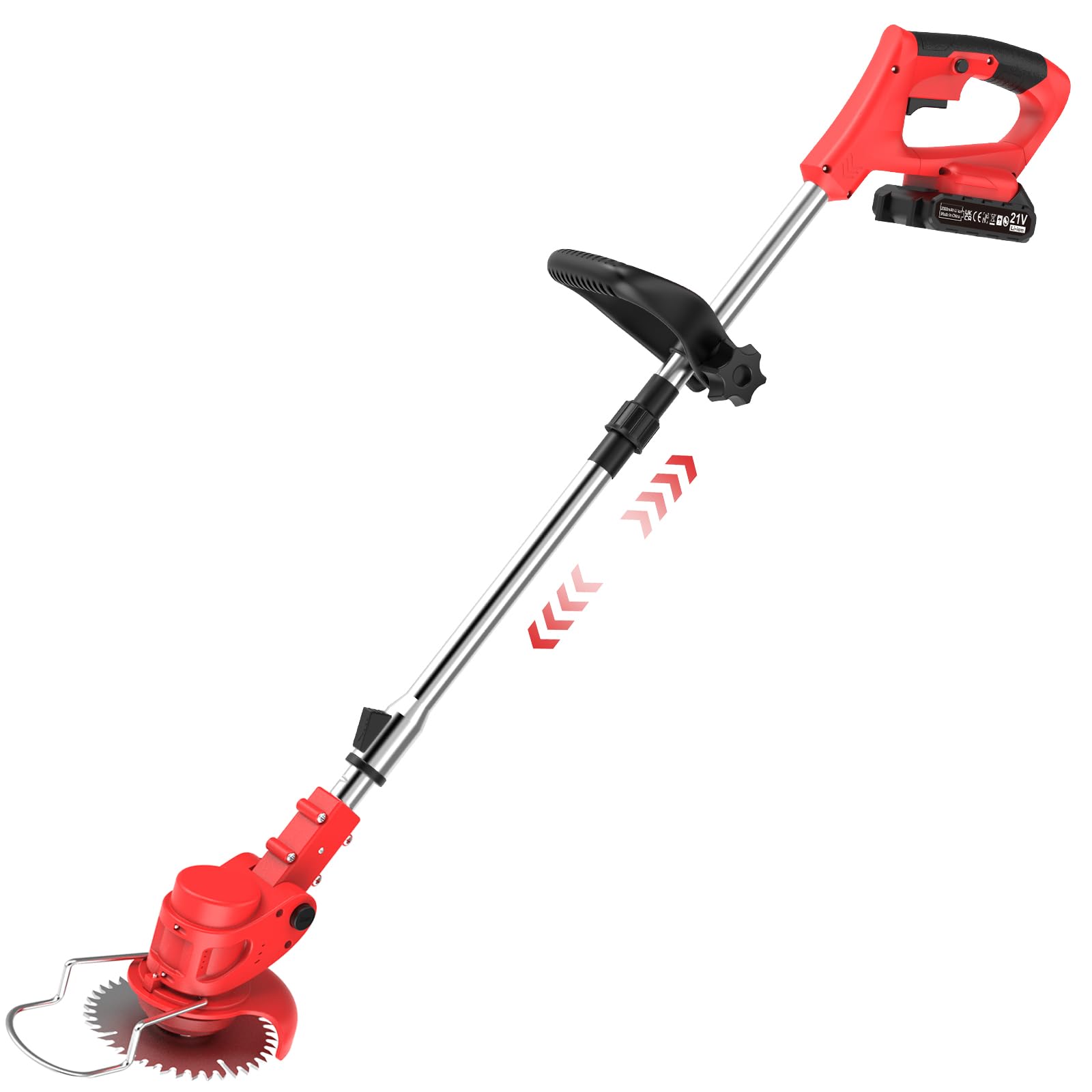 Cordless Strimmer with 4 Blades and 2 x 21V 2000mAh Battery, Garden Strimmer with Foldable Design and Adjustable Telescopic Shaft, Grass Trimmer for Lawn, Bushes and Yard - Orange — view 10