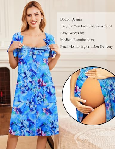 Image of Ekouaer Labor Delivery Gown Nursing Braeastfeeding Dress Maternity Clothes