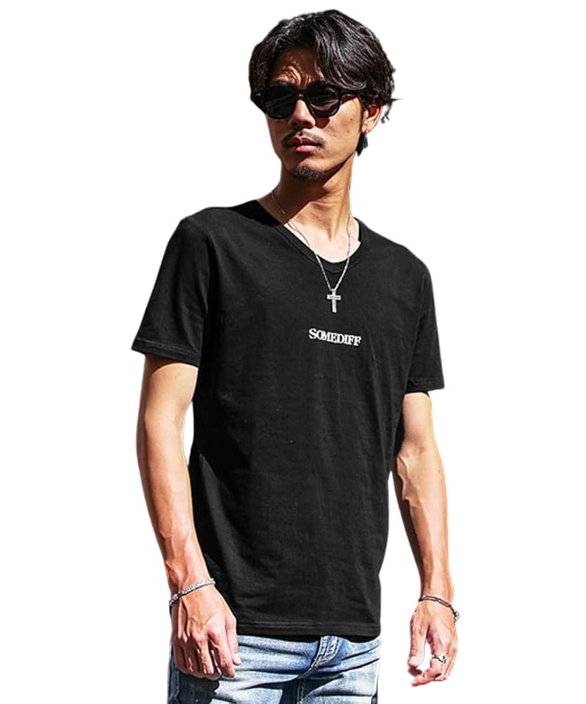 Amazon.co.jp: [サムディフ] シンプルロゴtシャツ 半袖 メンズ v