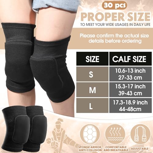 Image of Simgoing 30 Pairs Volleyball Knee Pads Bulk for Dancers, Cheerleaders, Breathable Knee Pads for Men Women Kids Knees Protective, Knees Brace Volleyball Dance Tennis Workout Climbing (M,Black)