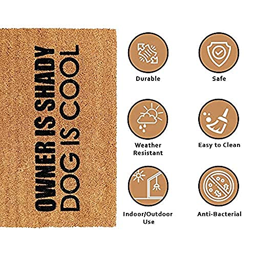 Image of Onlymat Owner is Shady Funny Printed Anti-Slip Doormat (Black, Brown) Rectangular Shaped Entryway Rug Natural Coir with PVC Backing for Outdoor Entrance Home Mats Floor Door Hall Living (75cm x 45cm)
