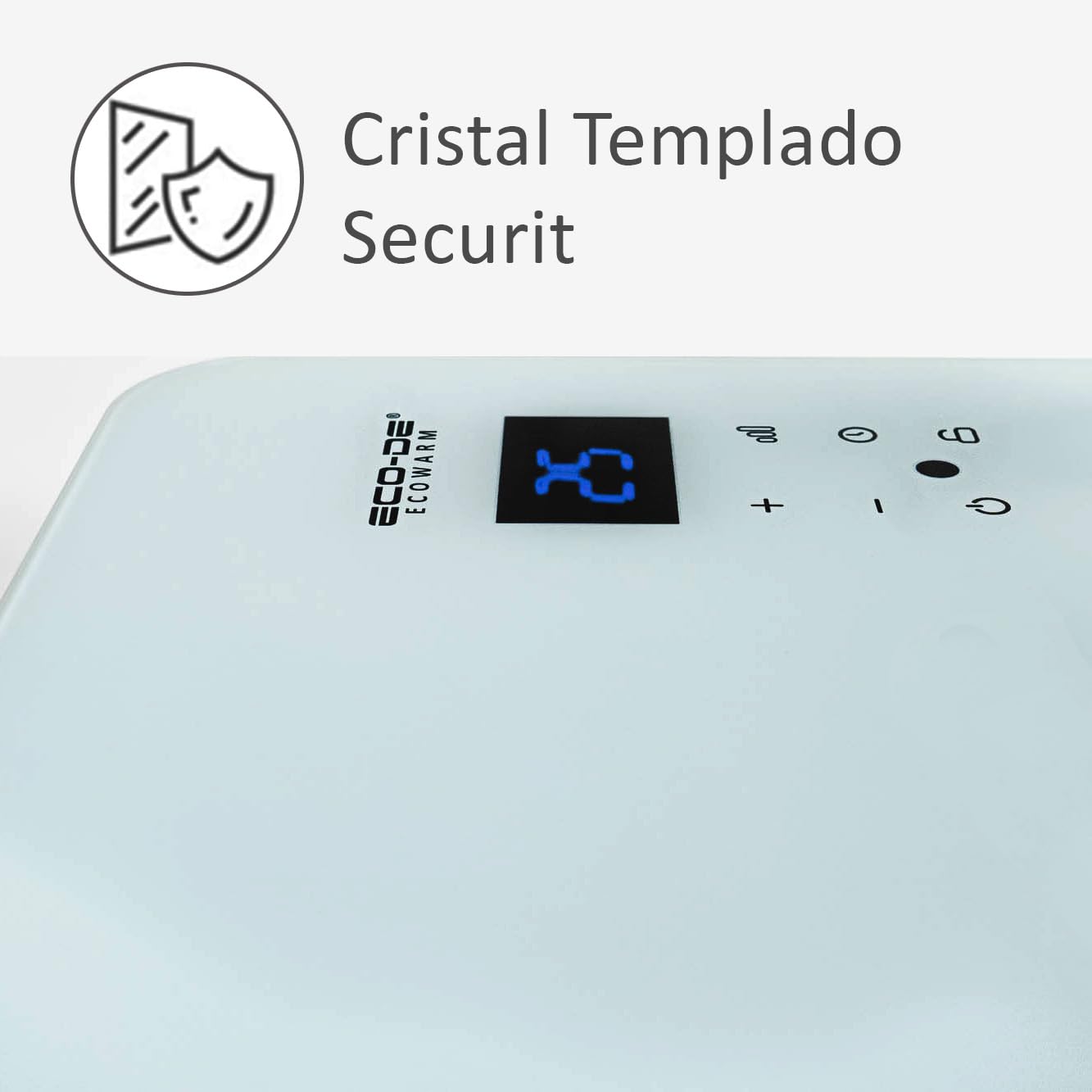ECODE® Radiador electrico 1500W de Cristal | Silencioso y Programable | Control por Wifi | Uso con Ruedas, Patas o Pared | Temporizador | 2 Potencias | Apto para Baños (IP24) | Pantalla Táctil |