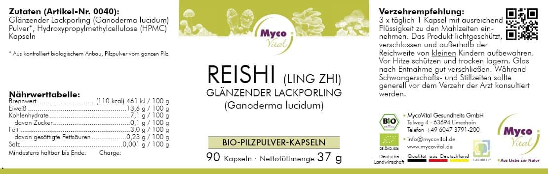 Reishi Premium Bio Kapseln | Superfood Pilzpulver-Kapseln | 90 Kapseln je 400mg Pulver | Ohne Zusatzstoffe 100% vegan | Höhste Qualität