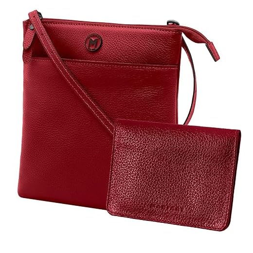 Mariart Itacaré + 649 Kit Feminino de Bolsa Transversal + Carteira de Couro Bovino Legítimo (Cereja)