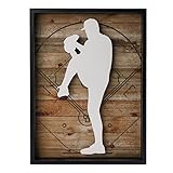 NIKKY HOME Baseball Decor Framed Wall Art Wooden Baseball Pitcher Poster Hanging Vintage Rustic Retro Funny Sport Room Decor Accessories Unique Birthday Gifts for Teen Boys Fan Men Kids, 12' x 16'