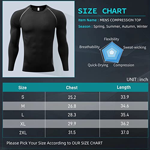Tesuwel Compression Shirts For Men Long Sleeve Workout Shirts Mens Upf 50+ Running Hiking Cycling Base Layer Top For Basketball Sports,Quick Dry Moisture Wicking Breathable Cool 323 Black L #TOP6