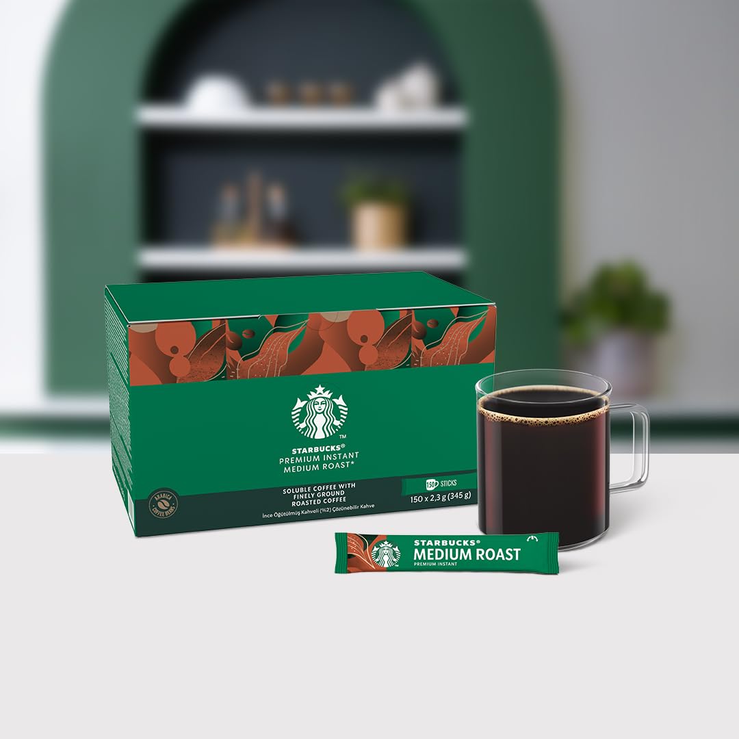 STARBUCKS Premium Instant Kaffee Medium Roast, Löslicher Kaffee aus 100% Arabica, mild und ausgewogen, Vorratspackung, 1er Pack (150 Sticks x 2,3g)