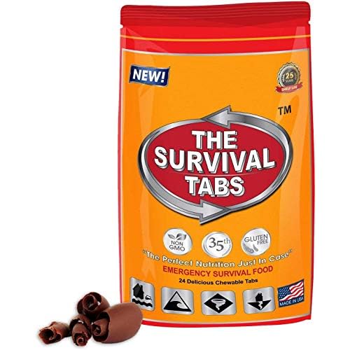 Survival food emergency survival tablets 2-days food supply 24 tabs emergency protein ration Gluten free non-GMO 25 years shelf life long term food storage – chocolate flavor