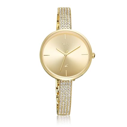 Fastrack Vyb Quartz Analog Gold Dial Stainless Steel Strap Watch for Women-FV60009YM01W