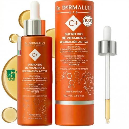 Serum Facial Vitamina C 100ML BIO | Antiedad, Antimanchas, Iluminador, Hidratante | Con Acido Hialuronico, Acido Ferulico, Curcuma & Centella Asiatica | Dermatologicamente Testado, Made in Italy