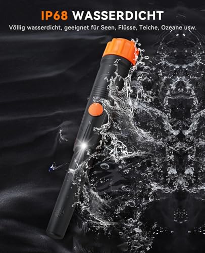Metalldetektor Pinpointer - SUNPOW IP68 Komplett Wasserdicht 360° Suchen Metallsuchgerät mit Gürtel Holster, Summton Vibration Klang (DREI Modi), 9V Batterie & Samtbeutel Inklusive 5