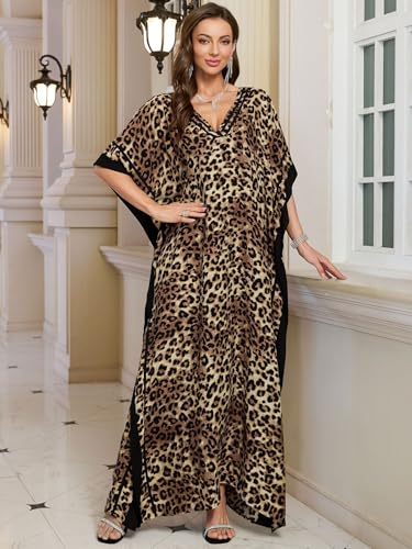 Image of KECVOT Kaftan Dresses for Women V-Neck Print Swimsuit Cover Up Plus Size Beach Caftan Lounge Dress