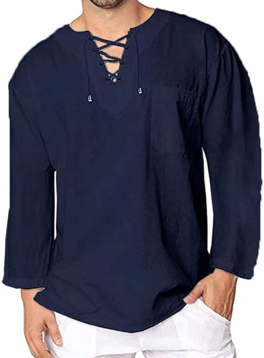 Heren vrijetijdshemd lange mouwen Henley shirt met veters Loose Fit casual  effen 100% katoen zomer strand lente herfst vintage middeneeuws shirt  veterhemd tops voor mannen : Amazon.nl: Kleding, schoenen \u0026 sieraden