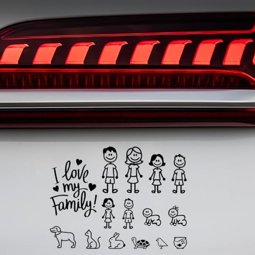 Image of Family Car Sticker, Waterproof I Love My Family Cartoon Auto Decorative Sticker, Family Figures Pets Animal Decals for Bumper Window Laptop Fridge Luggage, Car Accessories