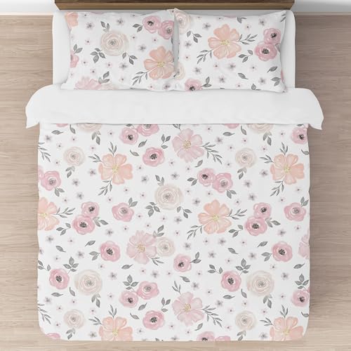 Image of Sweet Jojo Designs 3-Piece Queen Comforter Set (Pink /Grey Boho Floral) for Girls, Kids, Teen, Adult Bed Room incl. Full Size Bedding Sets & Sham (Watercolor, Flower, Elegant Rose, Farmhouse, Nature)
