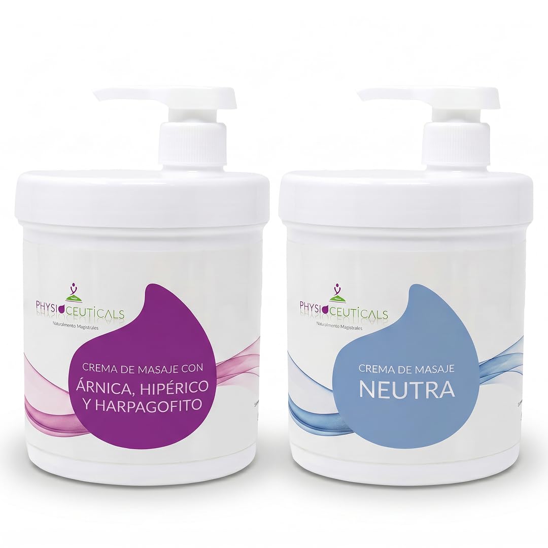 PHYSIOCEUTICALS - Pack Fisioterapia 2 Cremas Masaje 1000ml - Crema Neutra + Crema Complet con Ingredientes Naturales - Kit Profesional para Masaje