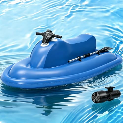 Motorized Inflatable Ride-On Jet Ski,Electric Inflatable Jet Boat for Adults with 500W/700W Motor, Max Load Cap. 330 lbs, for Sea Pool Party Water Sports 500W10A