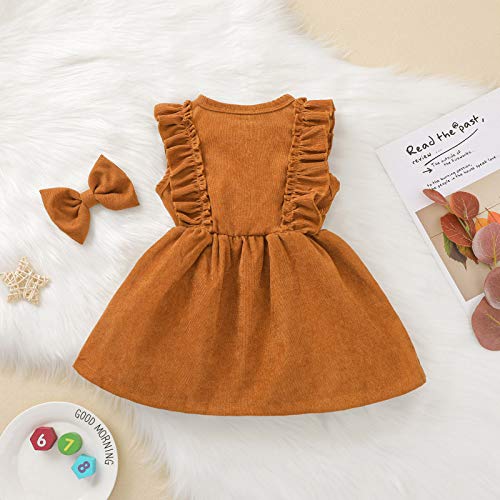 Infant Kids Toddler Baby Girls Dress Clothes Sleeveless Corduroy Ruffle Button Princess Party Dresses Summer Outfits (Brown, 12-18 Months) #TOP2