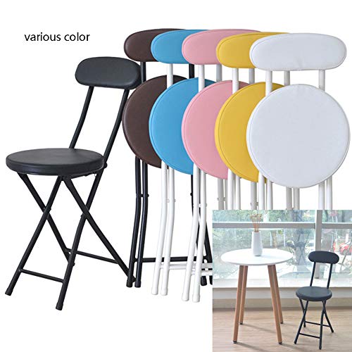 Lzttyee Portable Folding Round Metal Stool Modern Minimalist Home Back Dining Chair Office Chair Bar Chair (White) - Thumbnail 6