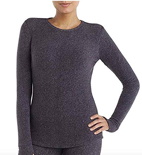 Cuddl Duds ClimateRight Women's Stretch Fleece Long Sleeve Base Layer Top - Crew Neck - S Dark Heather Grey