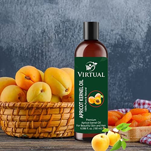 Image of VIRTUAL Pure Apricot Kernel Oil For Shine Hair, Skin Care, Moisturising Dry Skin & Cold Pressed Natural Oil (180ml)-Pack of 2