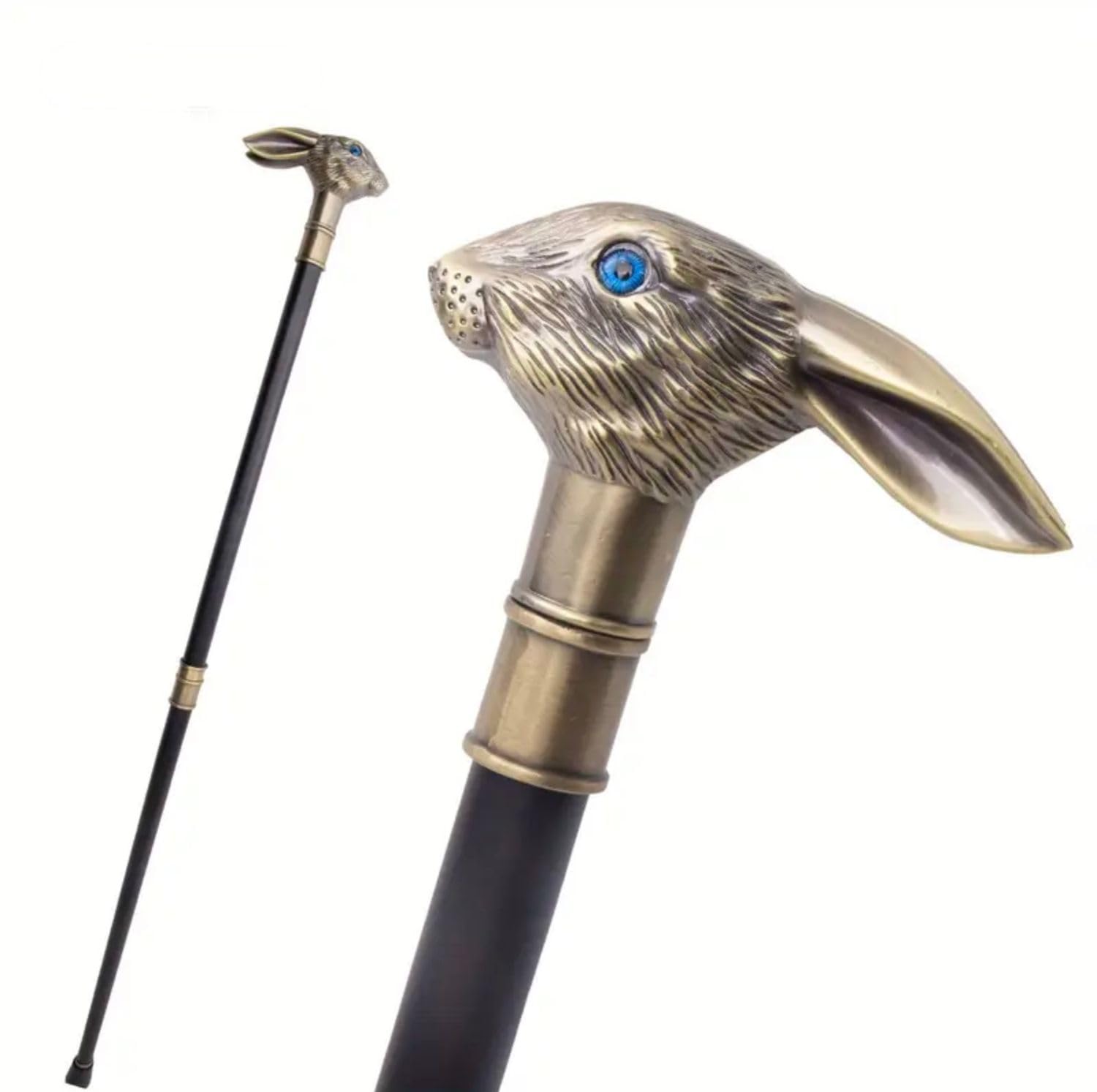 Gehstock mit Hasenkopf schwere Ausführung Bronze Alice im Wunderland Kaninchen Hase Spazierstock