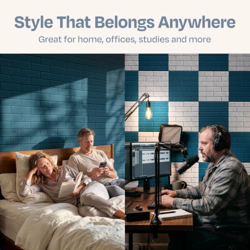Image of Acoustic Wall Panels 18-Pack, 12 inchx12 inchx0.4 inch Decorative Self-Adhesive Sound Proofing | High Density 3D Brick Soundproof Absorbing Tiles for Walls, Home, Office & Studio - Ocean Turquoise