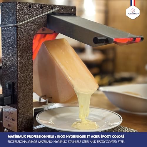 BRON COUCKE - Commercial Raclette Cheese Melter "Brézière" Basalte- Traditional French Raclette – 4-Person - Adjustable Heating Rods - Foldable - Safety Switch - EU Cord - 220V