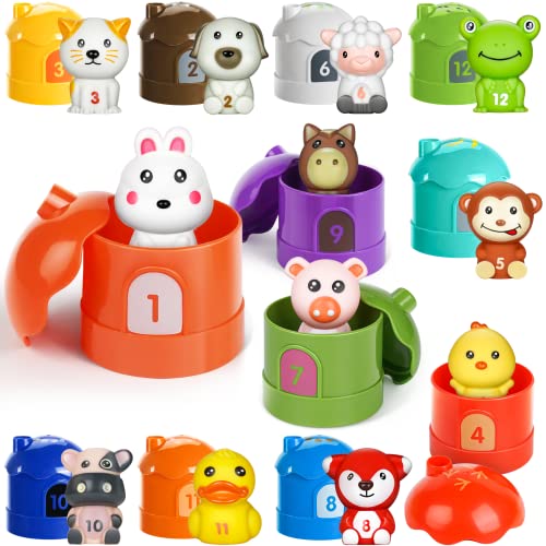 ADFO Learning Toys for Toddlers 1 2 3 Years Old, 24 Pcs Farm Animal Toys, Montessori Counting, Matching & Sorting Fine Motor Games, Best Gift for Your Baby