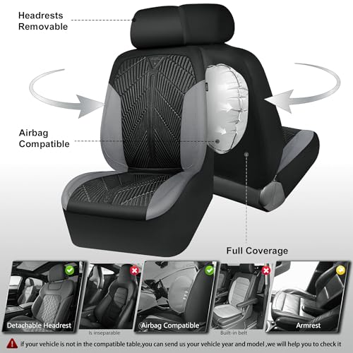 Image of CAR PASS Waterproof Black Gray Car Seat Covers Front Seat Covers Neoprene Wetsuit,All-Weather Non-Slip Durable,Universal Fit for SUV Sedans Trucks Van Automotive,Airbag Compatible,3D Emboss Black Gray