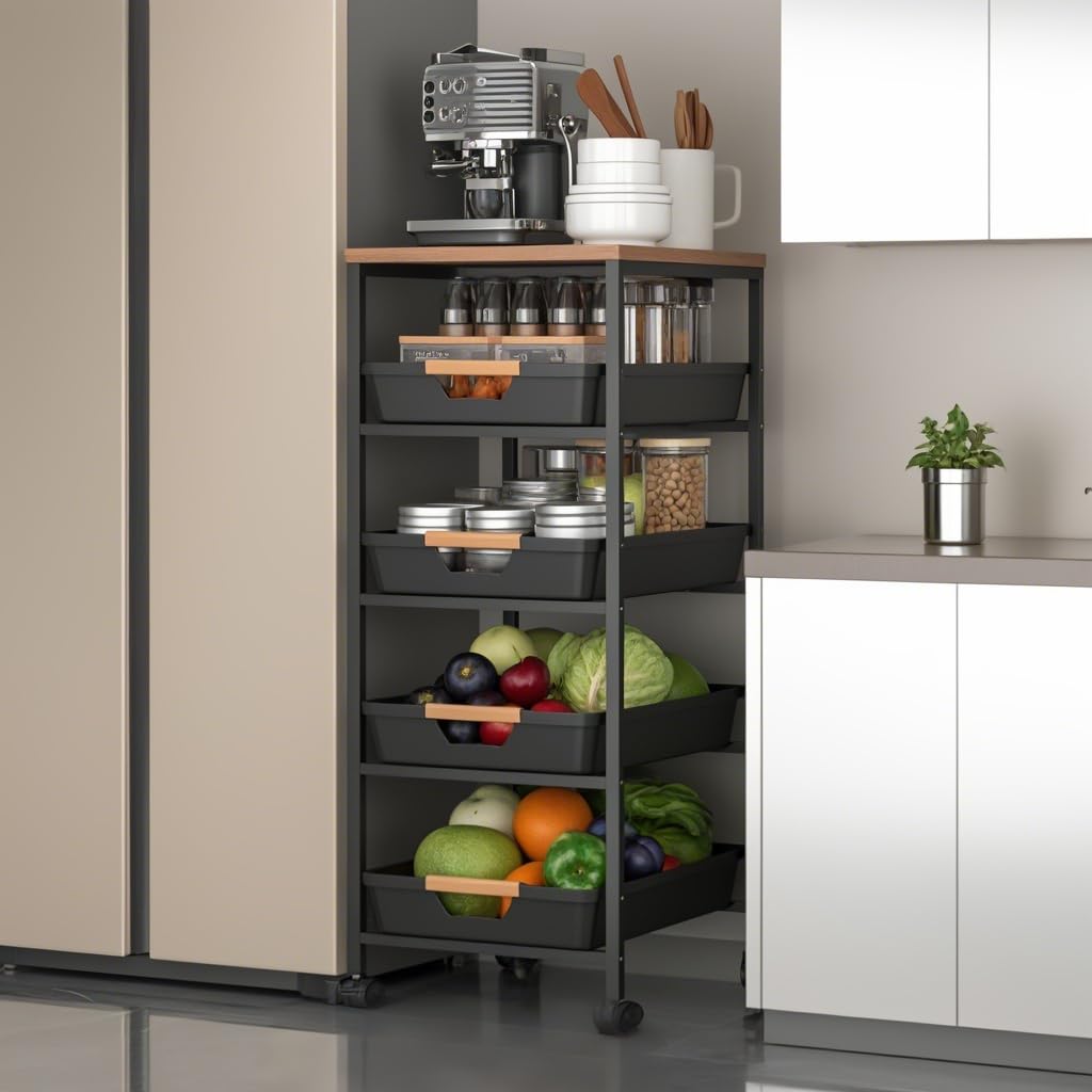 Amazon.co.jp: SVOHZAV キッチンワゴン スライド式 幅20/25/32cm 天板