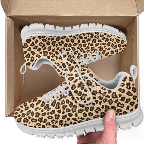 Kids Sneakers for Boys Girls Running Tennis Shoes Lightweight Breathable Sport Athletic Leopard Pattern（White Sole）2