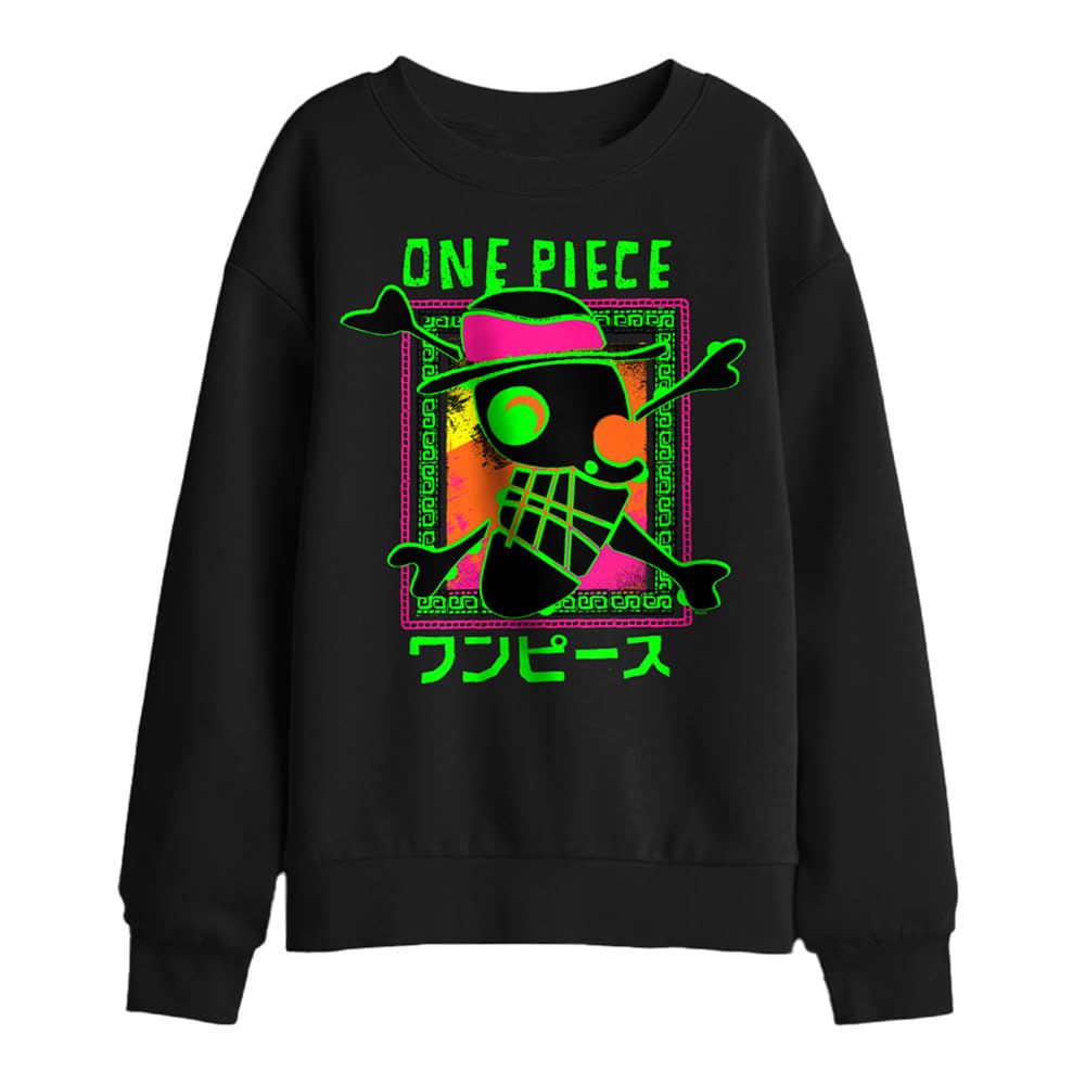 One Piece Abstract Logo Kids Sweatshirt, Black, 9-11Y